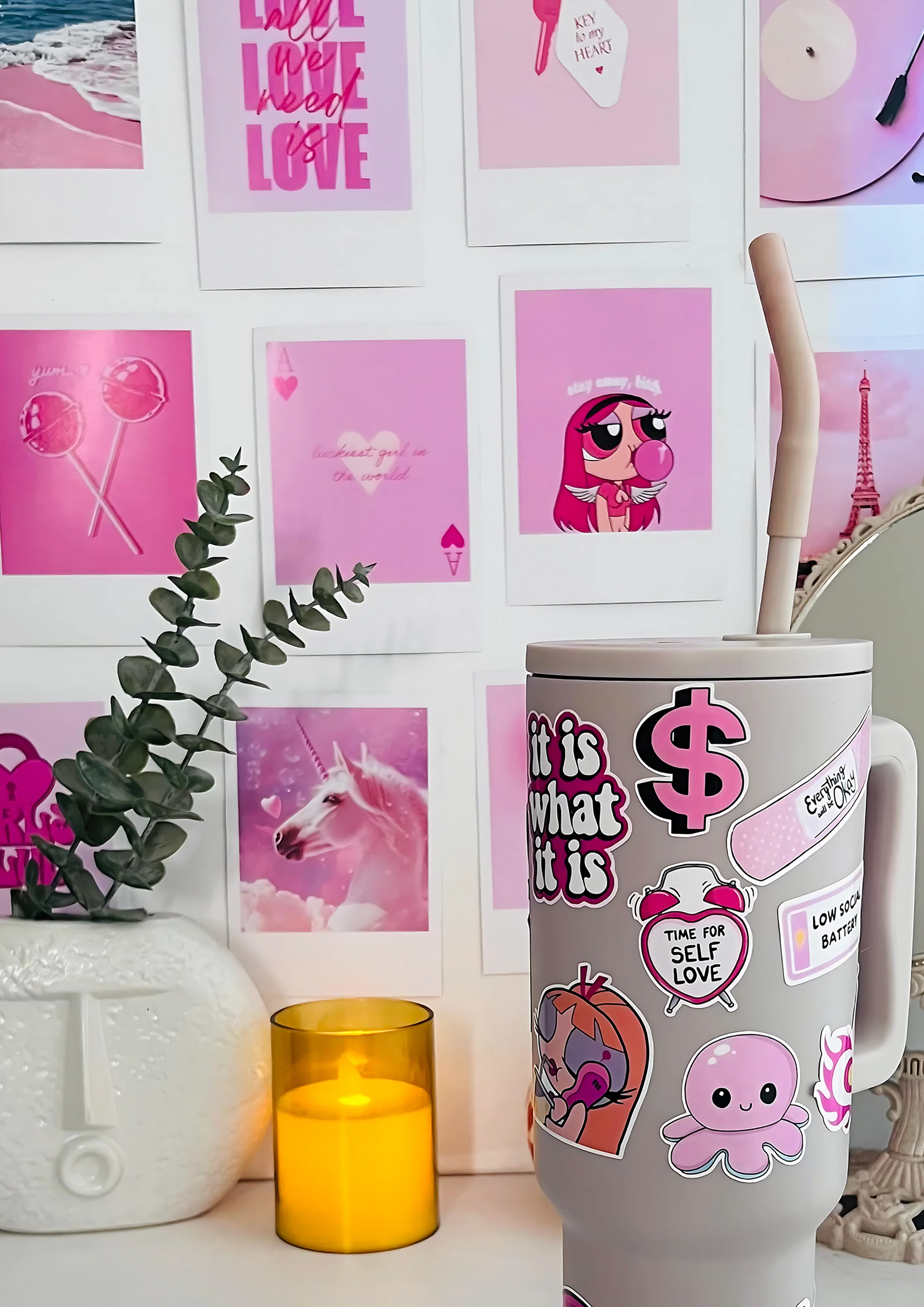 Pink Vibe Set  20 Retro Prints + 20 Aesthetic Stickers - Image 3